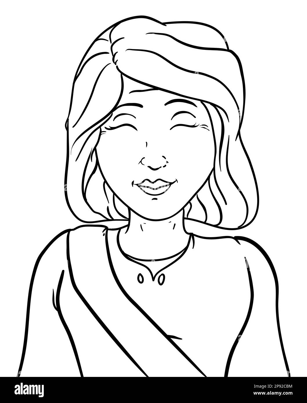 Vieille dame élégante avec robe et ceinture dans la poitrine. Motif caractère dans les contours à la couleur. Illustration de Vecteur