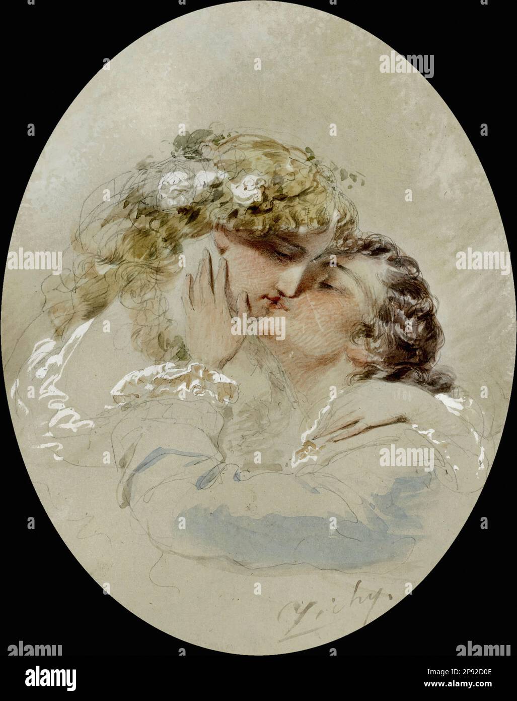 Zichy Mihály Von - un Kiss - Magyar Iskola - XIX - Zichy Mihaly Von - le Kiss - Ecole hongroise - 19th siècle Banque D'Images