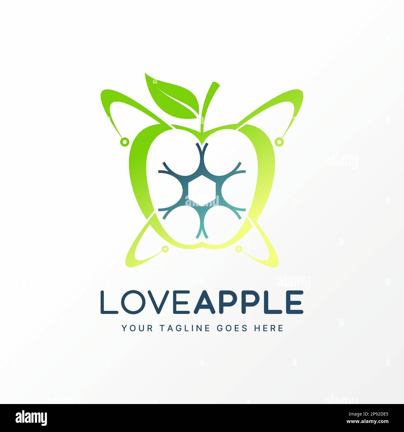 Logo design Graphic concept créatif premium libre vecteur stock unique fruit de pomme avec orbite atome swoosh corps cellules. Lié à la technologie de santé végétalienne Illustration de Vecteur