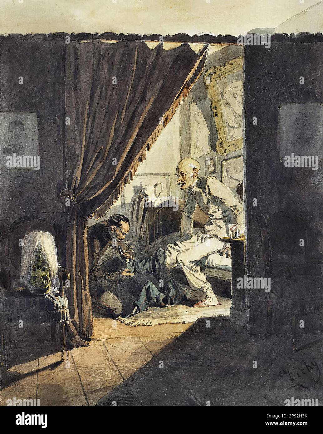 Zichy Mihály von - Általános lefekvéskor - Magyar Iskola - XIX - Zichy Mihaly Von - général au coucher - Ecole hongroise - 19th siècle Banque D'Images