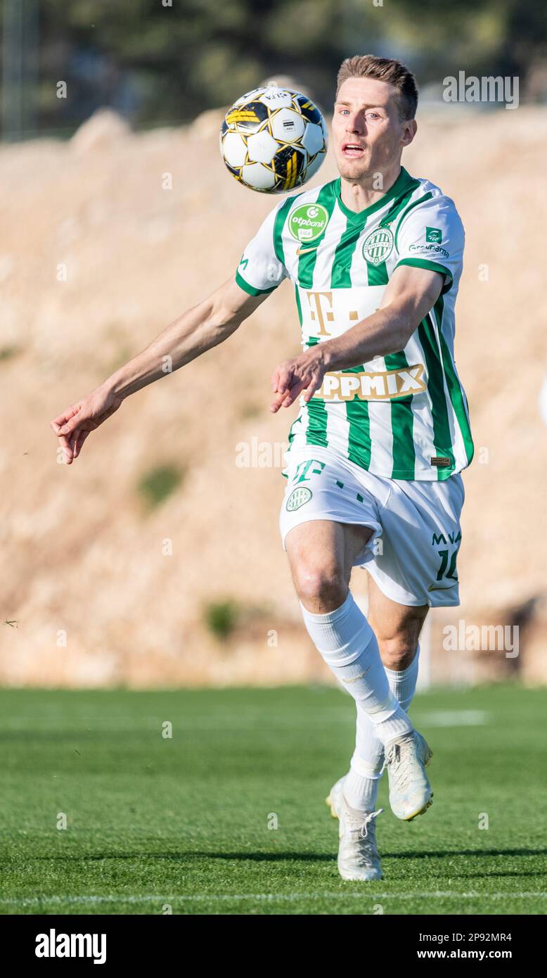 La Nucia, Espagne – 16 janvier 2023. Ferencvaros milieu de terrain Kristoffer Zachariassen pendant le club amical Ferencvaros vs Viktoria Plzen (0-0). Banque D'Images