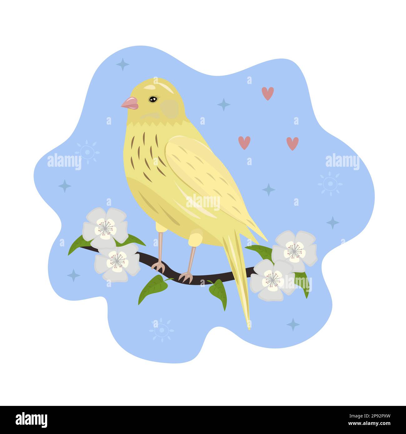 canari oiseau jaune sur la branche. Cet oiseau est associé à la richesse et à la solitude Illustration de Vecteur