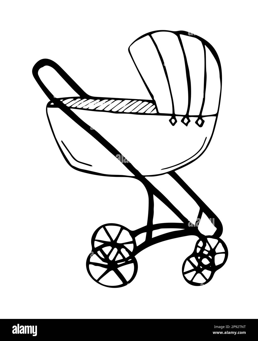 Poussette pour bébé, Doodle noir et blanc Illustration de Vecteur