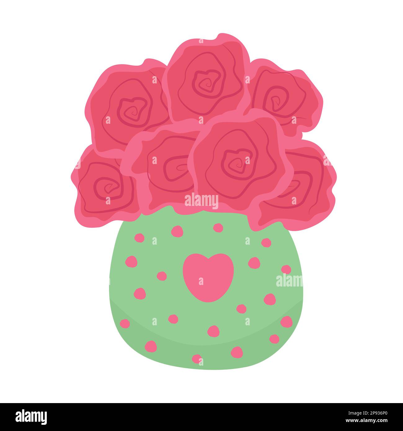 Sept roses rouges dans un vase vert Illustration de Vecteur