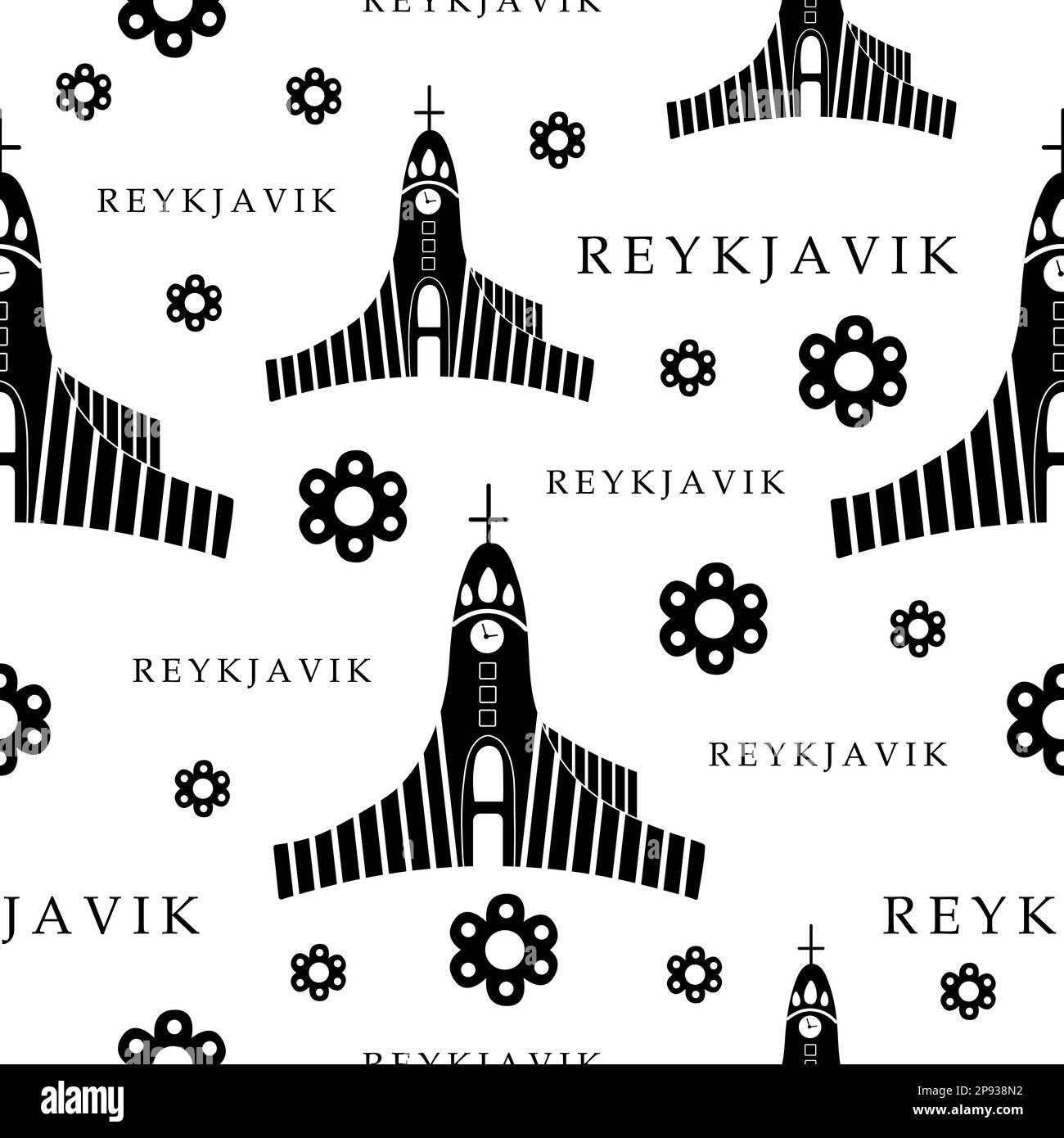 Reykjavik, motif sans couture noir et blanc Illustration de Vecteur