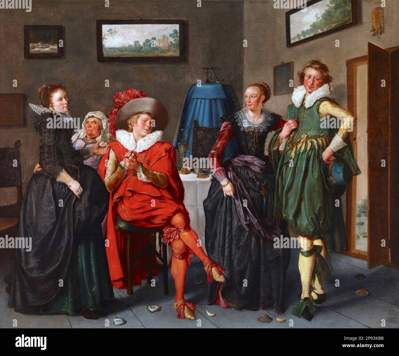 Société jovial par le peintre néerlandais de l'âge d'or, Willem Pieterszoon Buytewech (1591/92-1624), huile sur toile, c. 1622-24 Banque D'Images