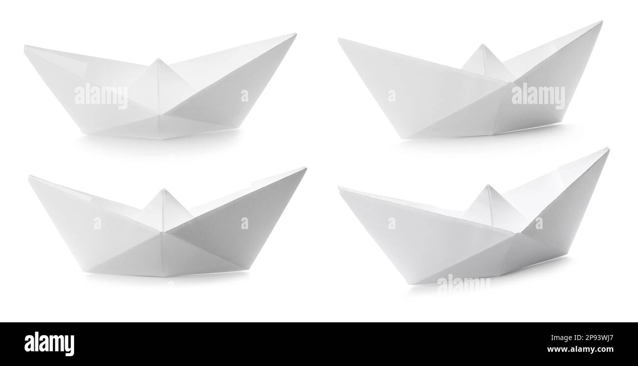 Avec des bateaux en papier sur fond blanc Banque D'Images
