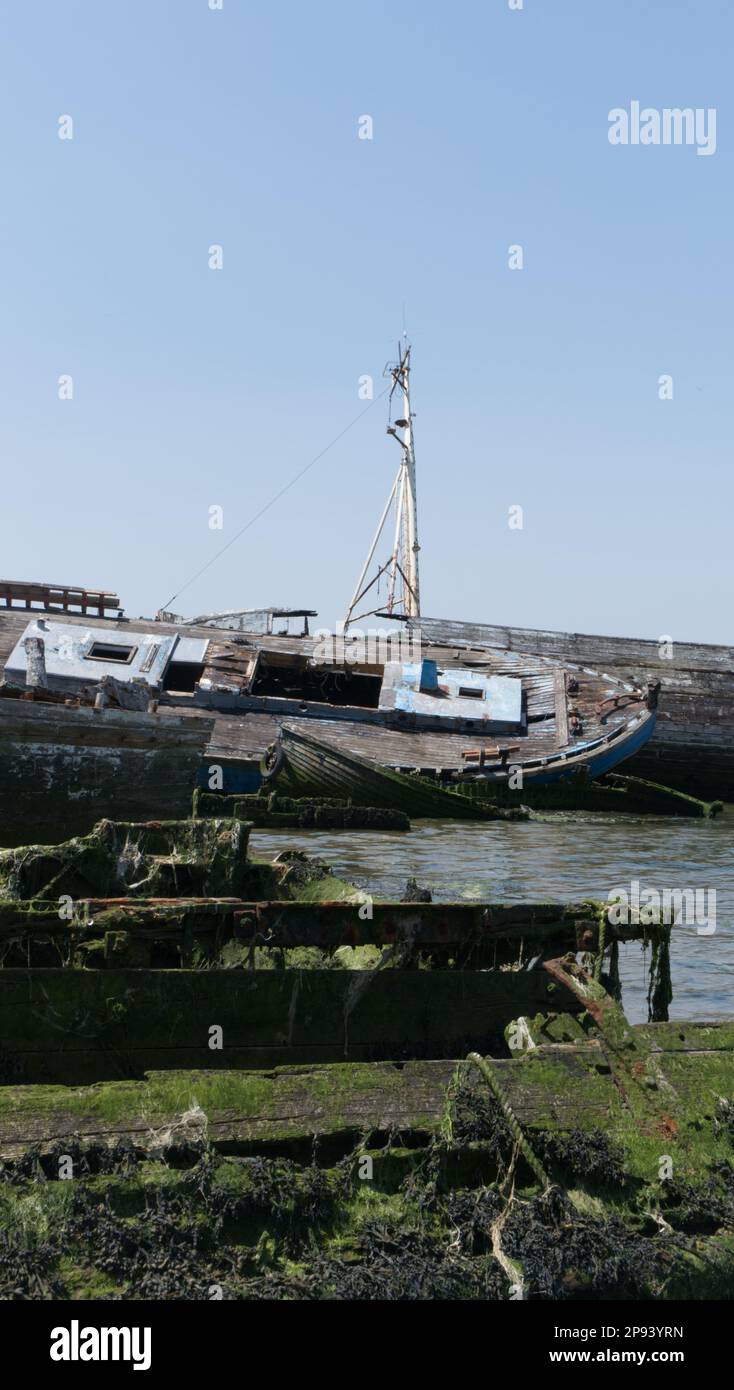 Cimetière de bateaux à PIN Mill sur la rivière Orwell, Suffolk, Angleterre, Royaume-Uni Banque D'Images