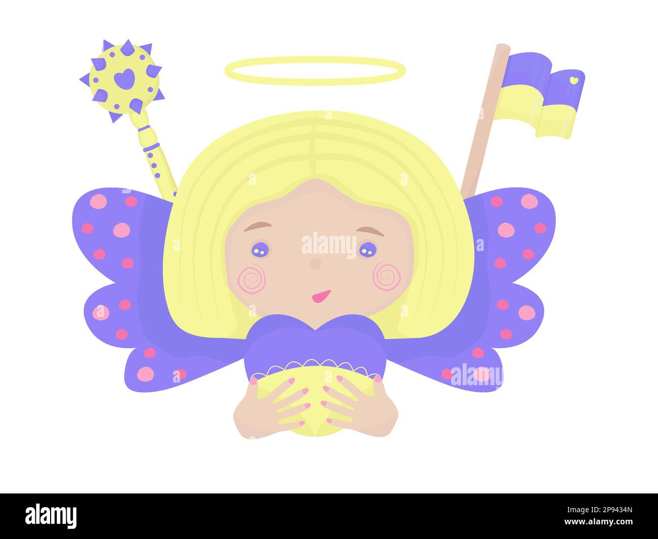 Ange ukrainien mignon avec drapeau et mace Illustration de Vecteur