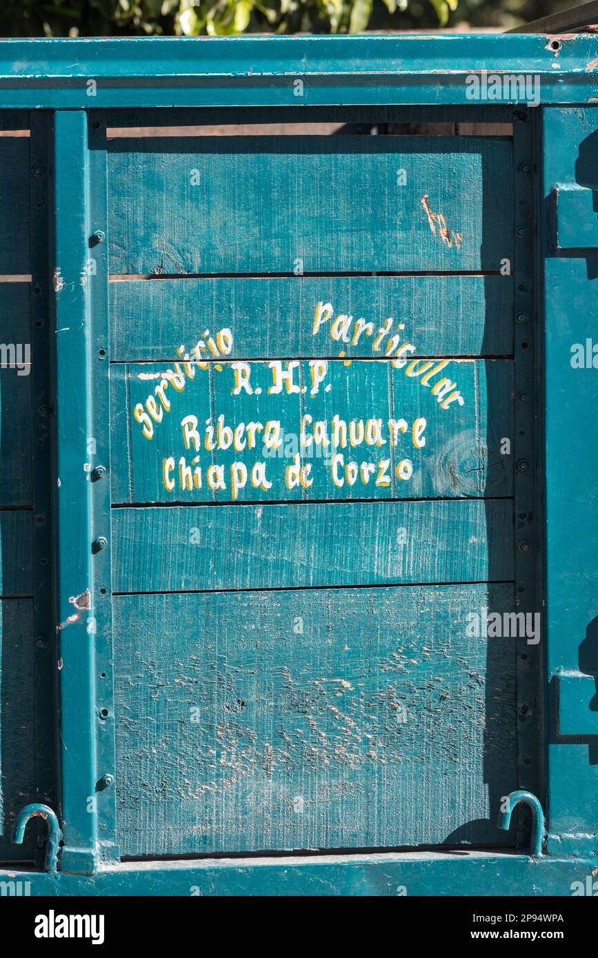 Panneau de camion peint à Chiapa de Corzo au Mexique Banque D'Images