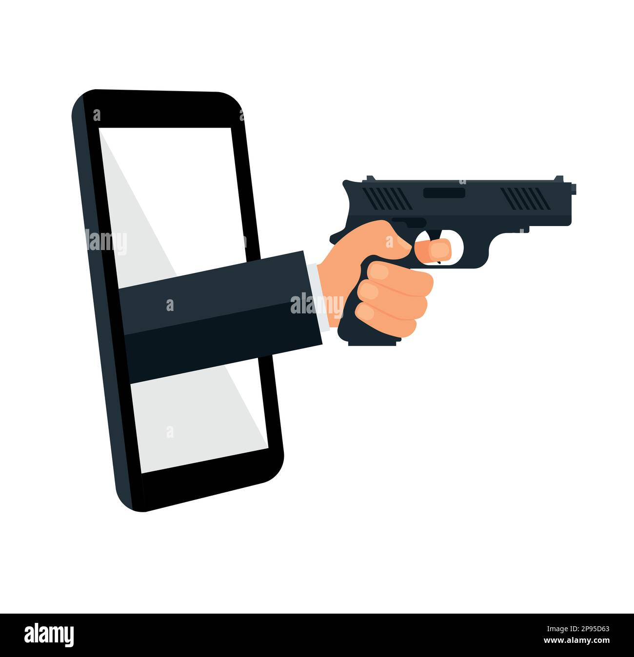 Une seule main tenant le pistolet de sous-machine Thompson par téléphone mobile. Concept de jeux vidéo mafia, e-sport, application de divertissement pour smartphones. ve Illustration de Vecteur