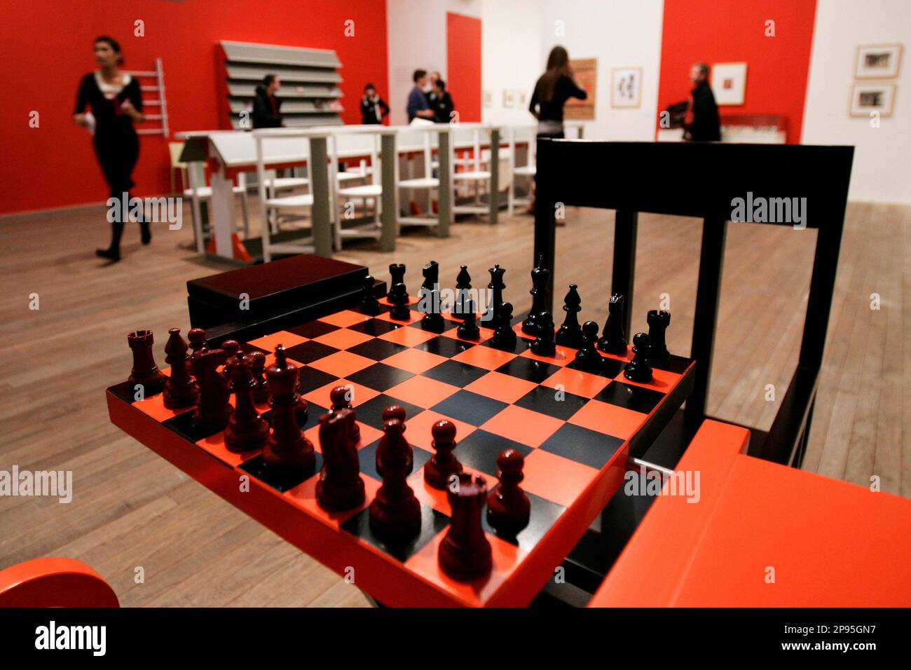 People look around a full scale reconstruction of workers club by