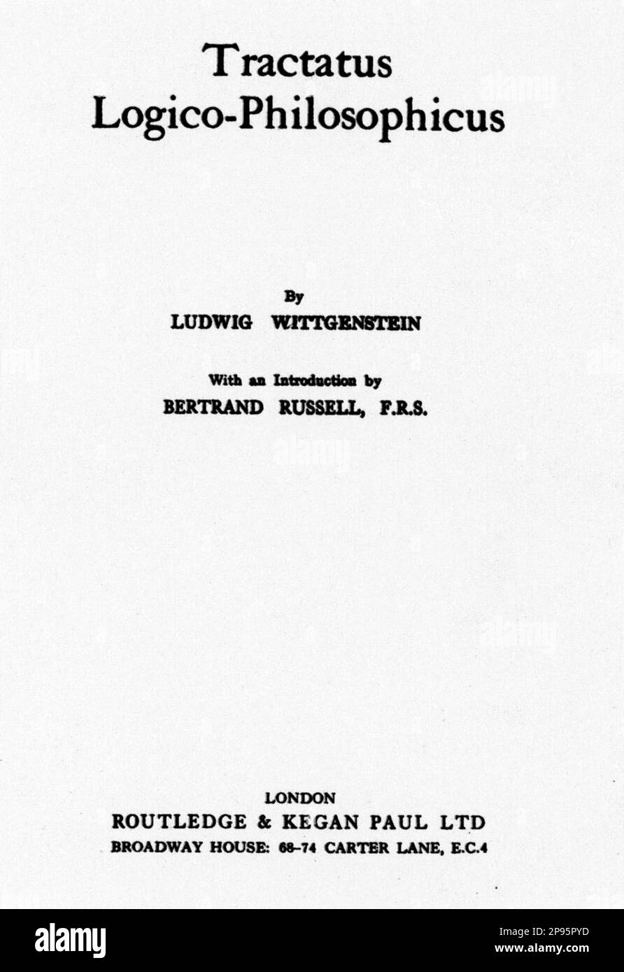 1955 , GRANDE-BRETAGNE : TRACTATUS LOGICO-PHILOSOPHICUS par le philosophe autrichien LUDWIG WITTGENSTEIN ( Wien 1889 - Cambridge 1951 ) , avec une introduction de Bertrand Russell , Londres , routledge & Kegan Paul Ltd . - FILOSOFO DEL LINGUAGGIO - LOGICO - LOGICA - FILOSOFIA - PHILOSOPHIE langue - frontespizio - frontespice - livre - libro - ebreo - juif - GAY - omosessuale - homosexuel - homosexualité - omosessualità - LGBT --- Archivio GBB Banque D'Images