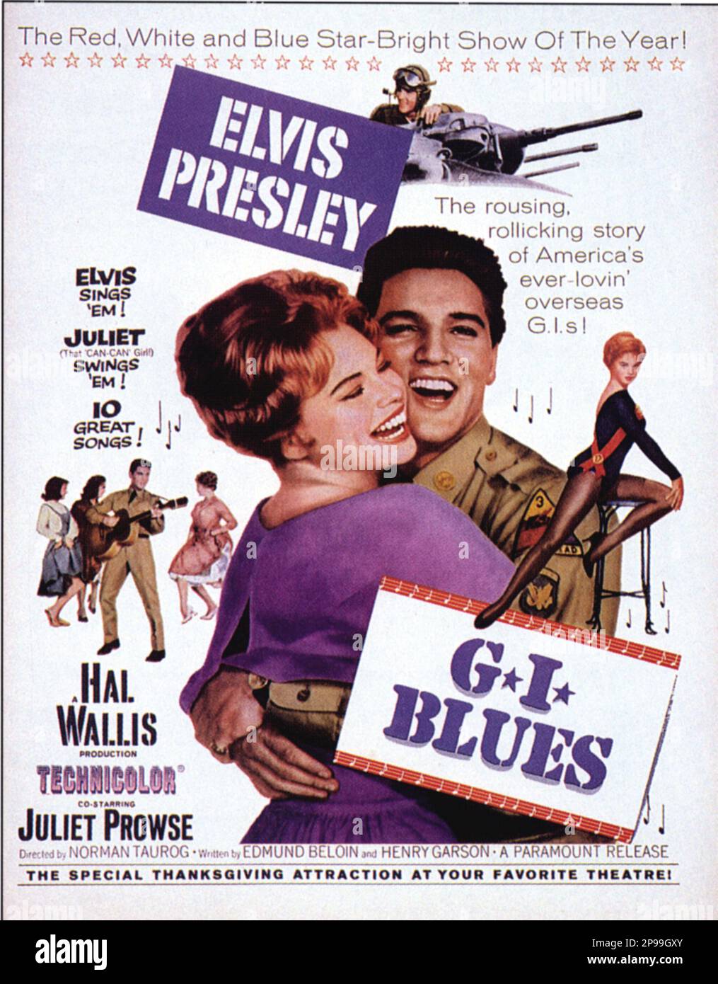 1960 : l'affiche publicitaire pour le film G.I. BLUES de Norman Taurog avec ELVIS PRESLEY et Juliet Prowse - FILM - CINÉMA - affiche pubbliciario - affiche - publicité - locandina - étreinte - abbraccio --- Archivio GBB Banque D'Images