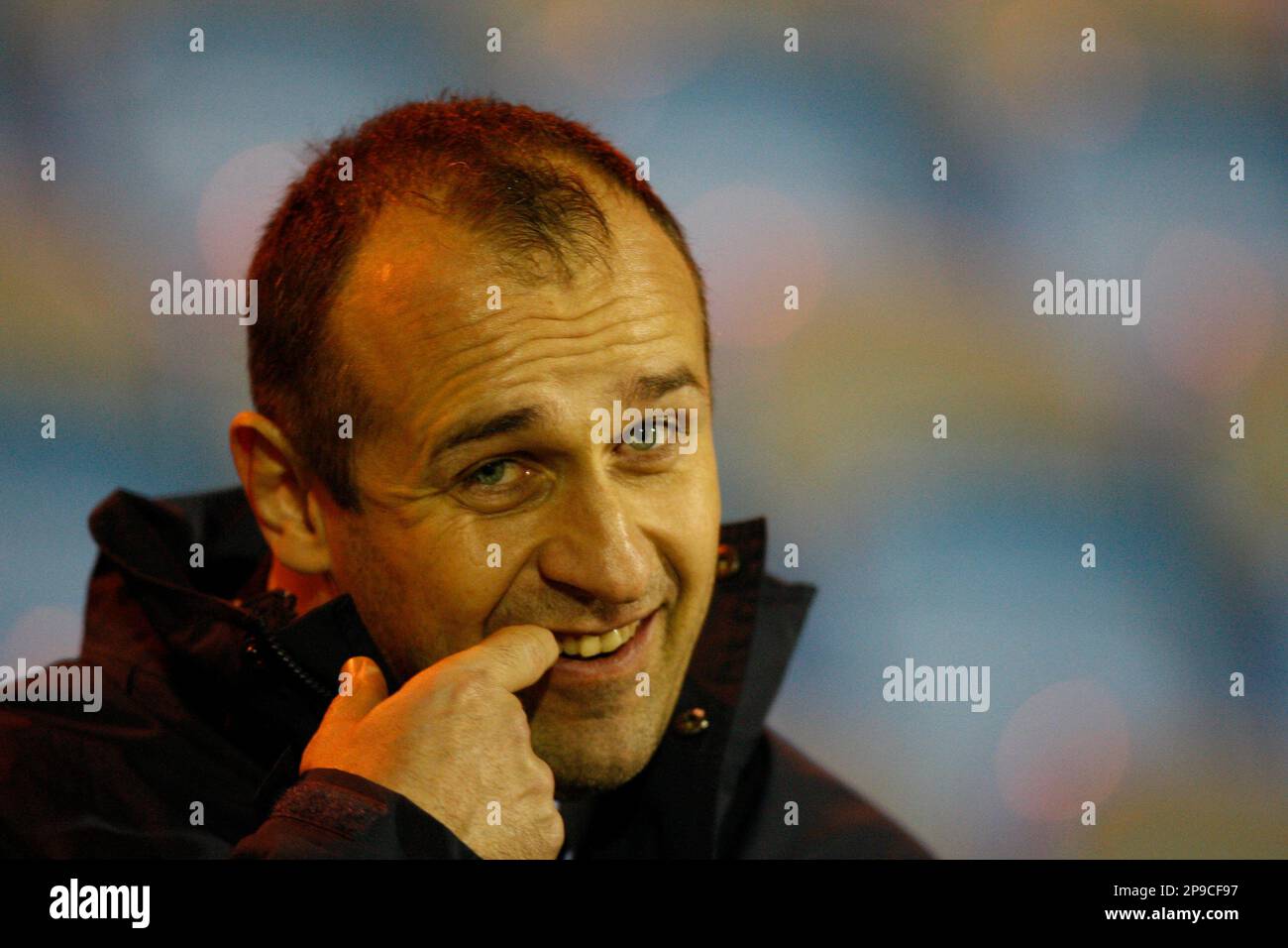 Sale's director of Rugby Phillipe Saint Andre is seen before his team's Heineken European Cup rugby union match against Montauban at Edgeley Park Stadium, Manchester, England, Friday Dec. 5 2008. (AP Photo/Jon Super) Banque D'Images