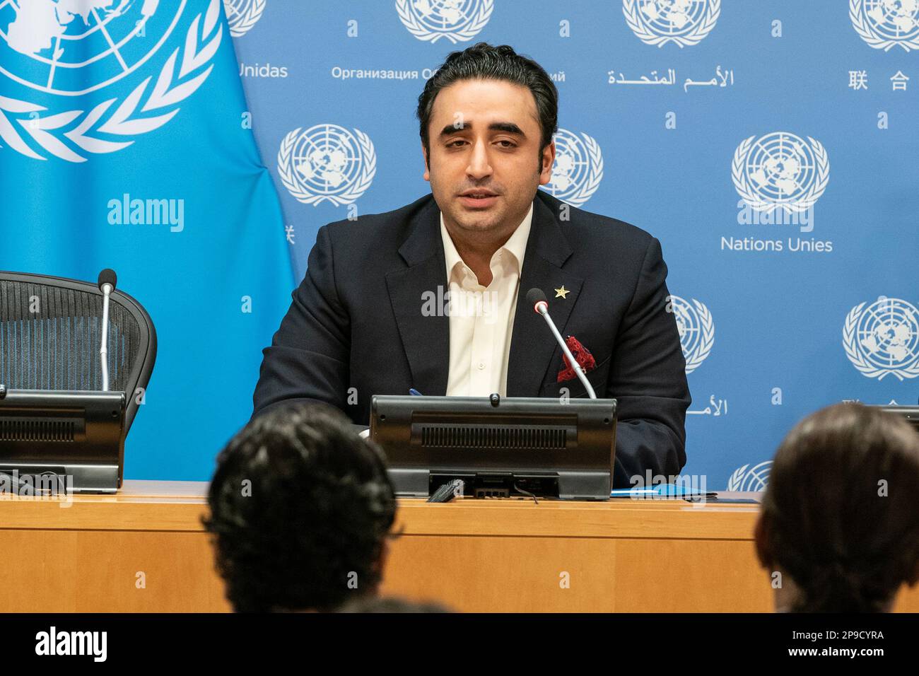 New York, New York, États-Unis. 11th mars 2023. Point de presse du ministre des Affaires étrangères de la République islamique du Pakistan Bilawal Bhutto Zardari au siège de l'ONU (Credit image: © Lev Radin/Pacific Press via ZUMA Press Wire) USAGE ÉDITORIAL SEULEMENT! Non destiné À un usage commercial ! Banque D'Images