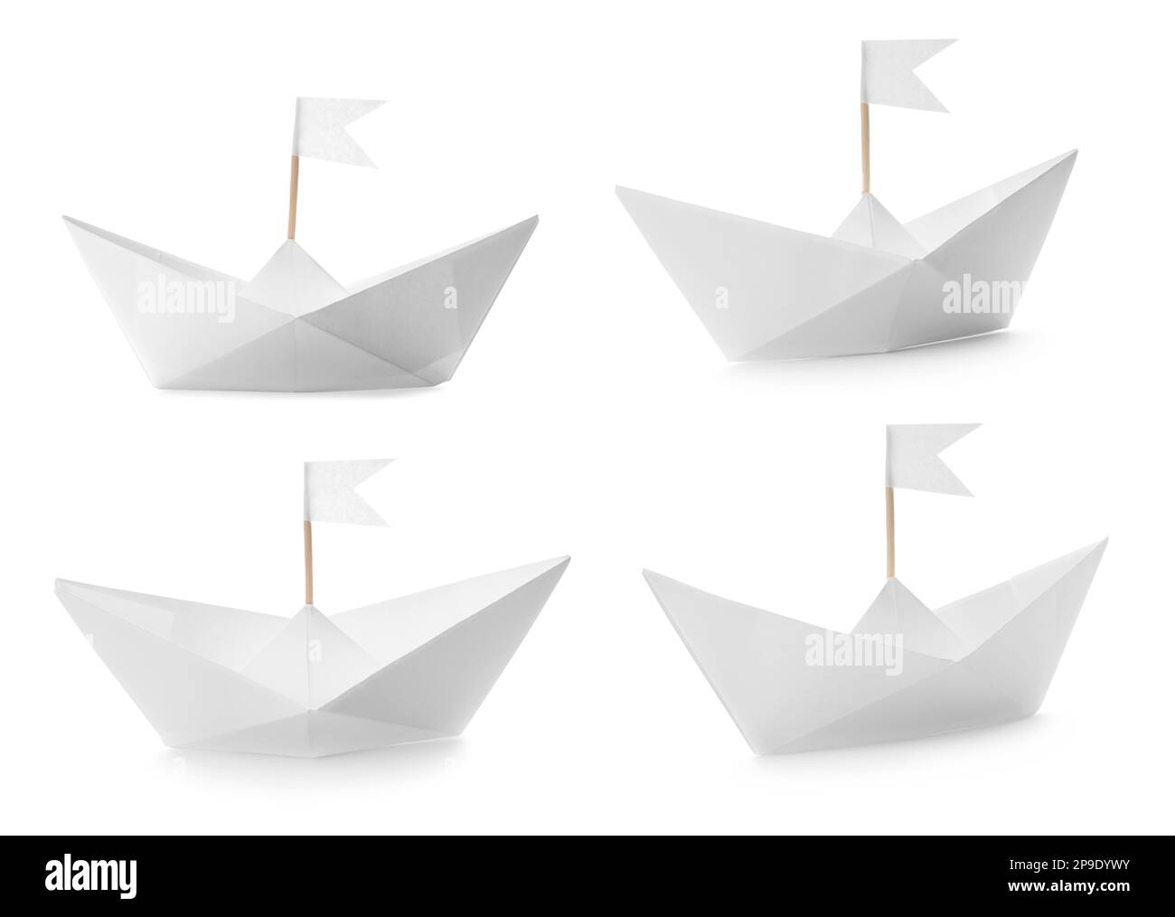 Bateaux en papier avec drapeaux sur fond blanc, collage Banque D'Images