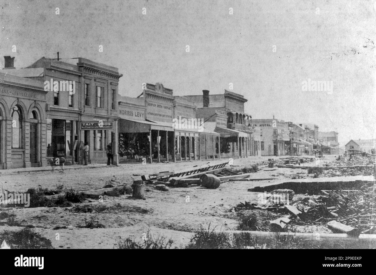 Suite de l'inondation à Mawhera Quay, Greymouth, Westland, Nouvelle-Zélande, probablement dans les années 1880. Banque D'Images