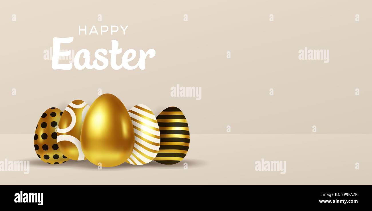 illustration de la bannière d'arrière-plan happy easter avec 3d œufs et espace de copie Illustration de Vecteur