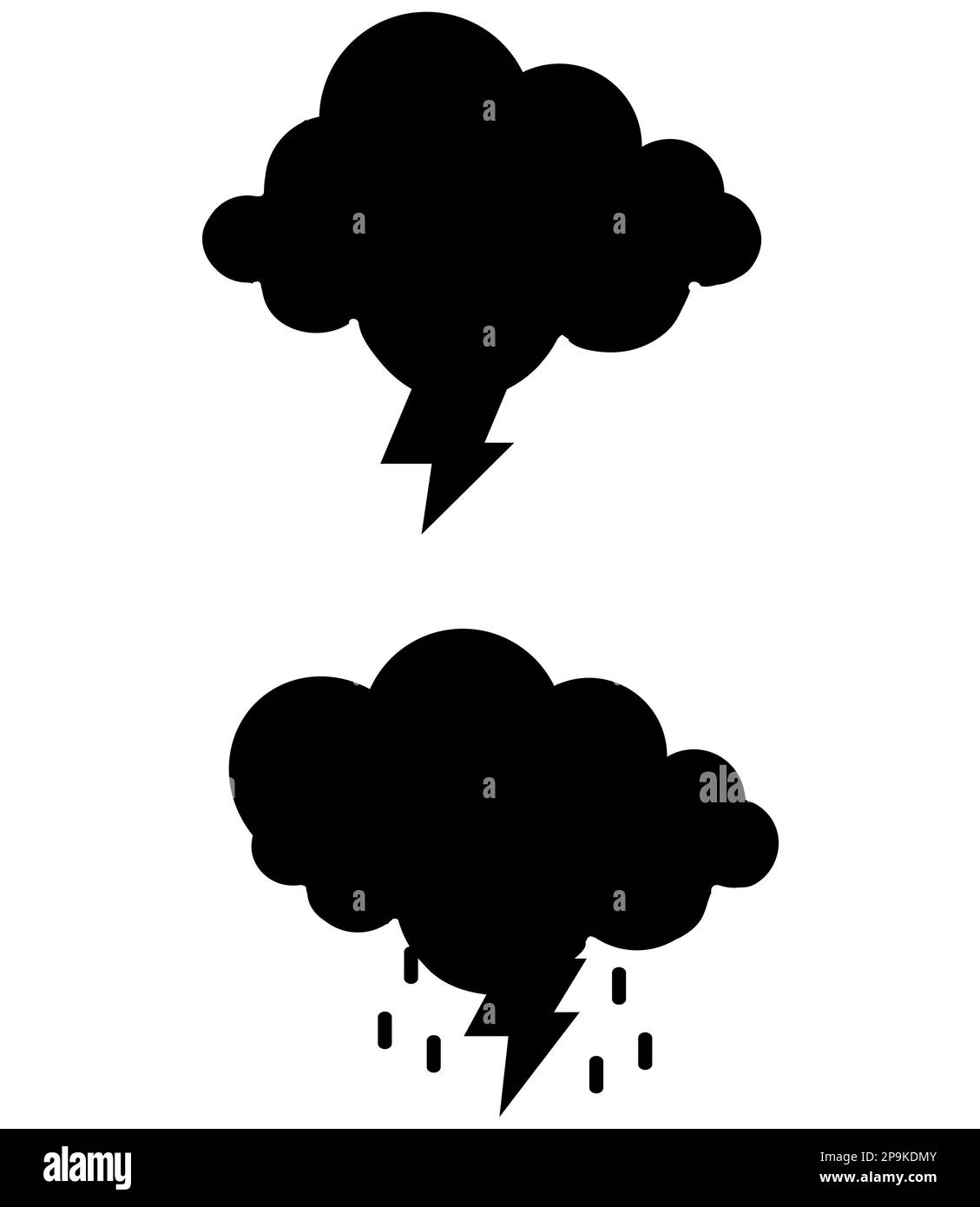 Nuages de pluie avec silhouettes éclair de boulon, diffusion météorologique, tempête et tonnerre, gouttes de pluie d'en haut Illustration de Vecteur