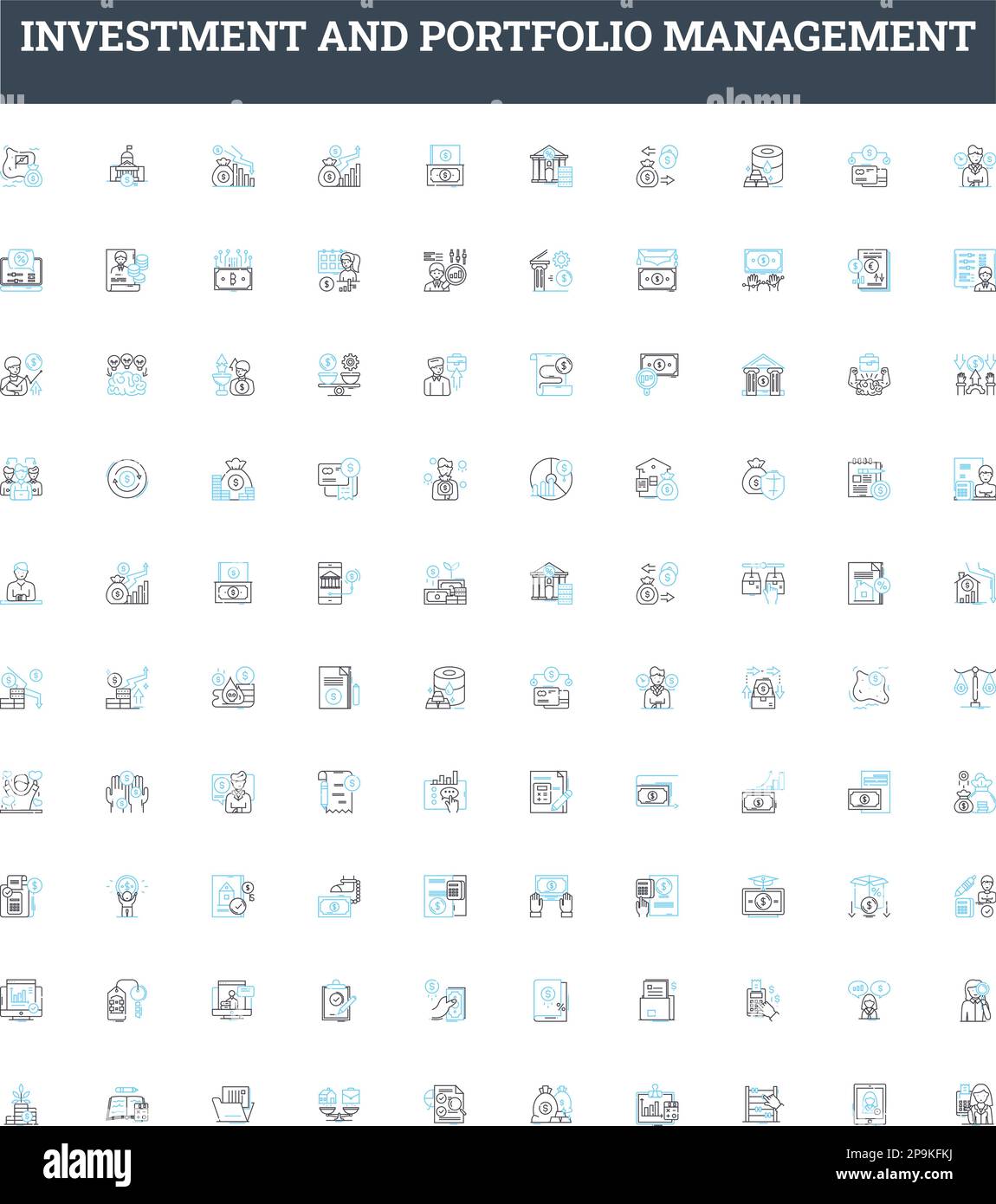 Ensemble d'icônes de ligne vectorielle de gestion de portefeuille et d'investissement. Investissement, portefeuille, gestion, actif, capitaux propres, Revenu fixe, illustration alternative Illustration de Vecteur