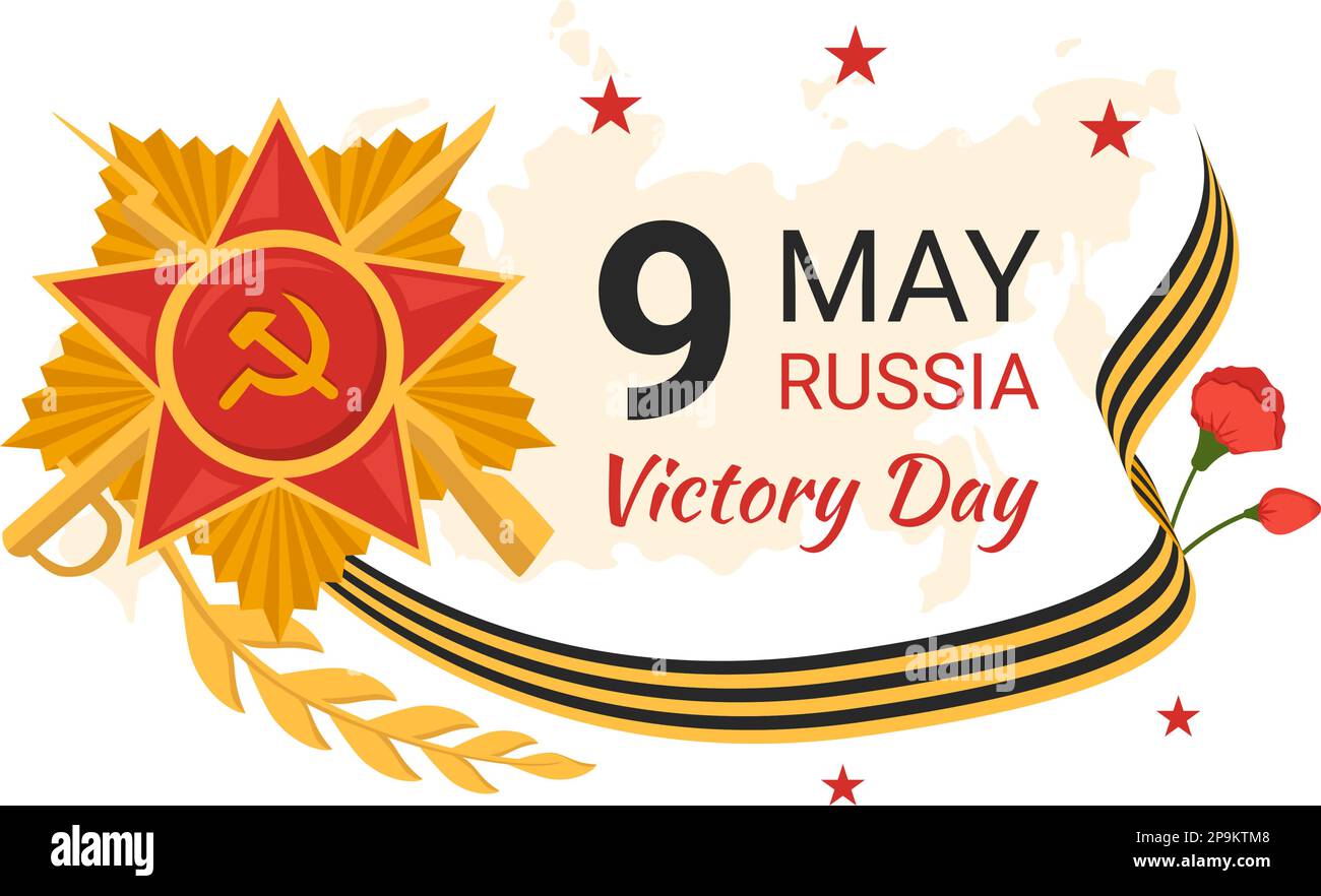 Le jour de la victoire russe sur l'illustration 9 mai avec l'étoile de la médaille du héros et de la grande guerre patriotique en dessin animé à la main pour les modèles de page d'arrivée Illustration de Vecteur
