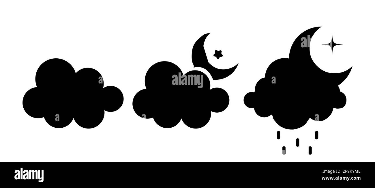 Ensemble de silhouettes de la lune avec nuage et ligne d'étoiles, logo vectoriel, icônes météo Illustration de Vecteur