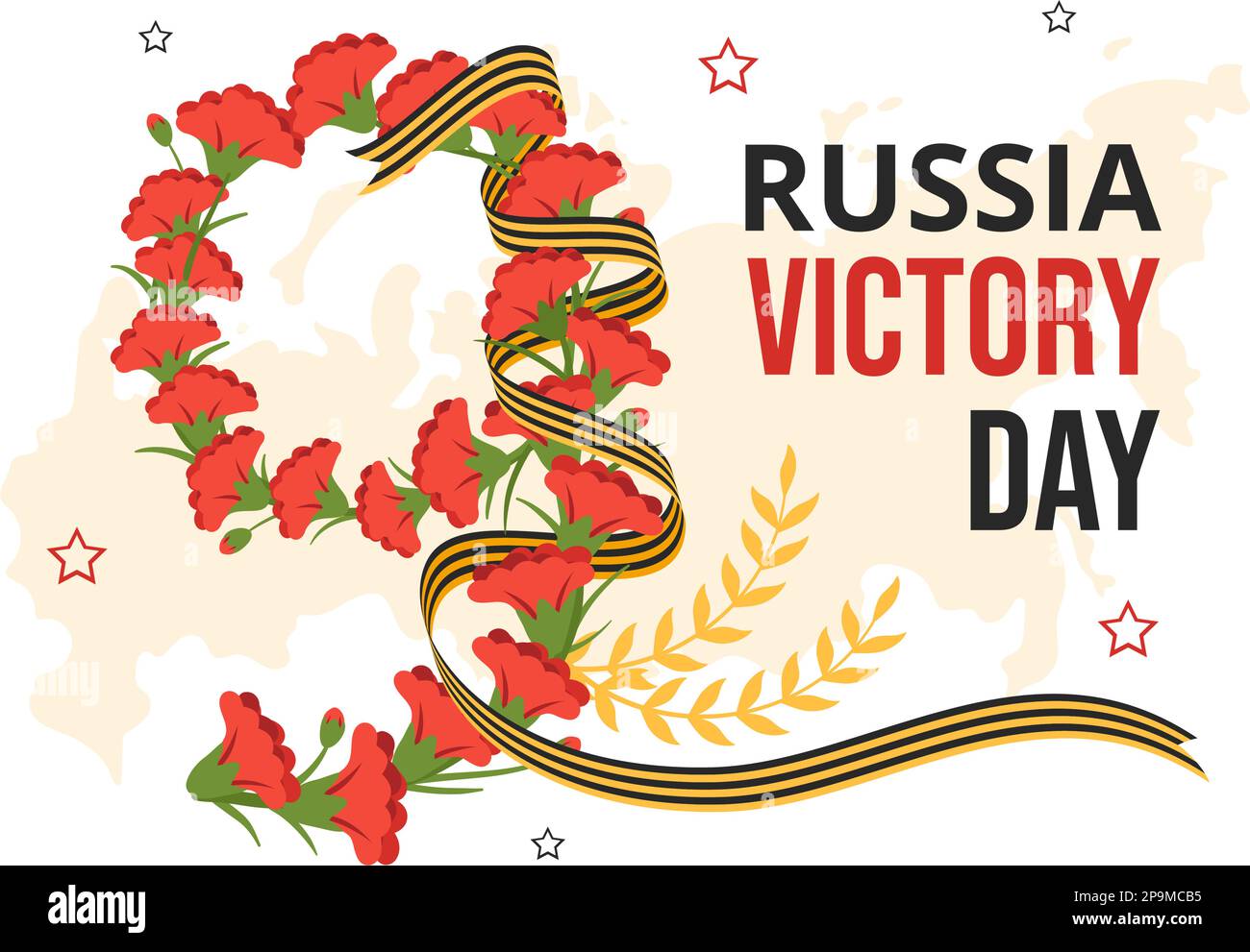 Le jour de la victoire russe sur l'illustration 9 mai avec l'étoile de la médaille du héros et de la grande guerre patriotique en dessin animé à la main pour les modèles de page d'arrivée Illustration de Vecteur