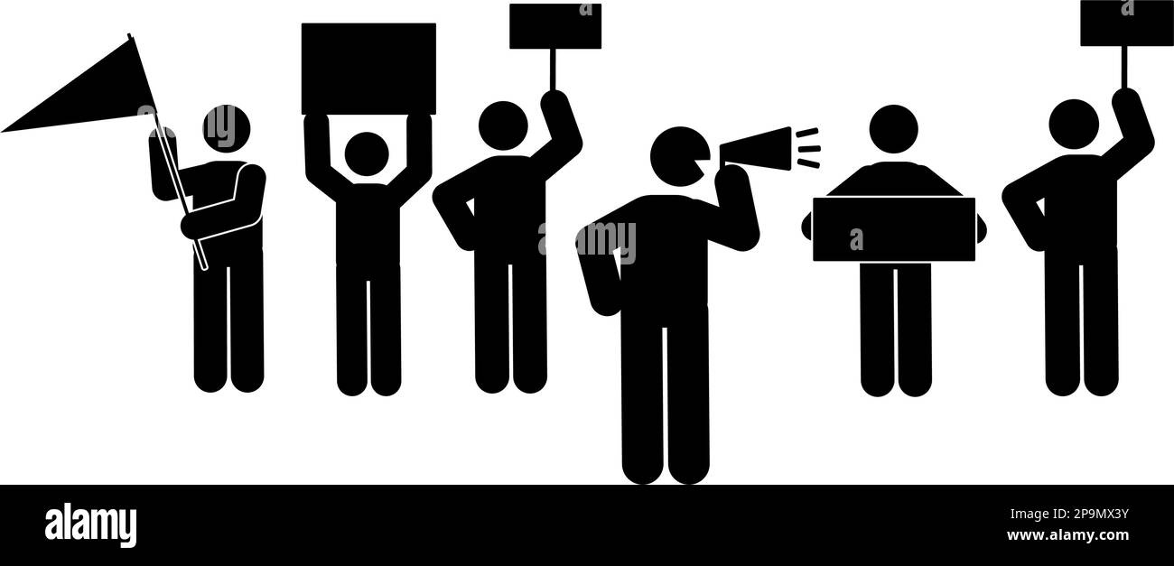 Manifestants avec placards. Silhouettes noires. Illustration vectorielle. Illustration de Vecteur