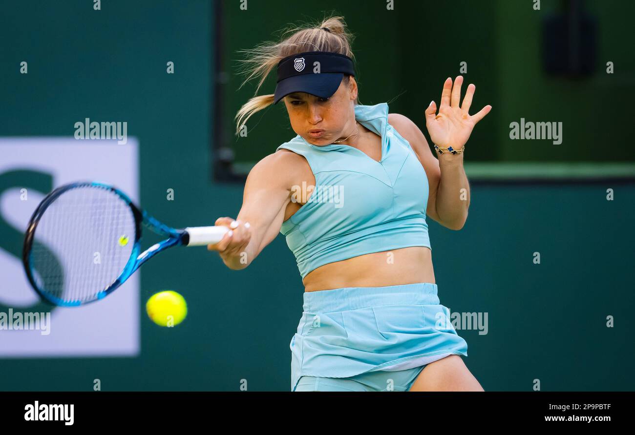 Yulia Putintseva du Kazakhstan en action lors de la première partie de l'Open BNP Paribas 2023, tournoi de tennis WTA 1000 sur 9 mars 2023 à Indian Wells, Etats-Unis - photo: Rob Prange/DPPI/LiveMedia crédit: Independent photo Agency/Alay Live News Banque D'Images