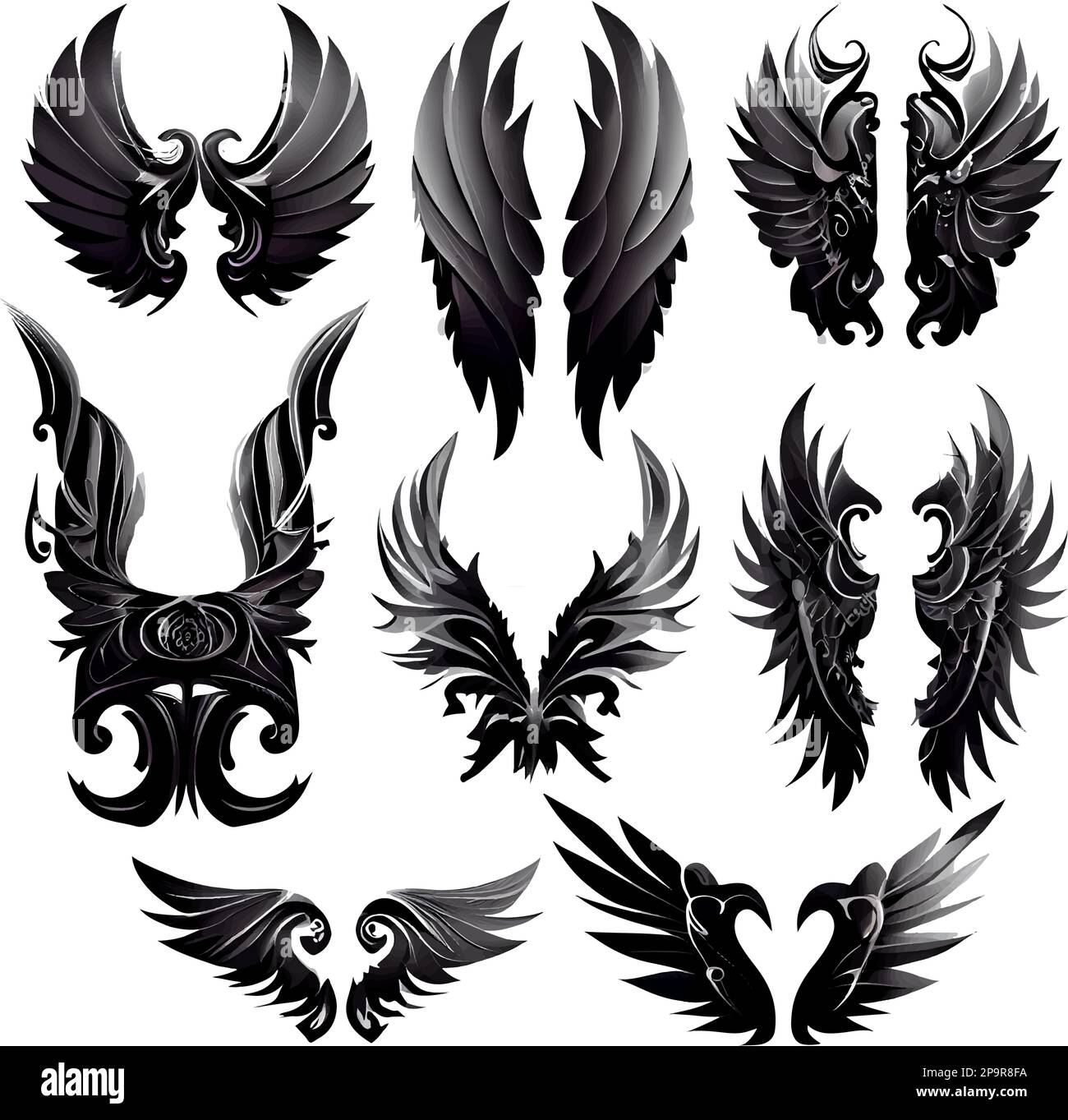 illustration d'ensemble vectoriel en style de dessin animé d'ailes noires de diable Illustration de Vecteur