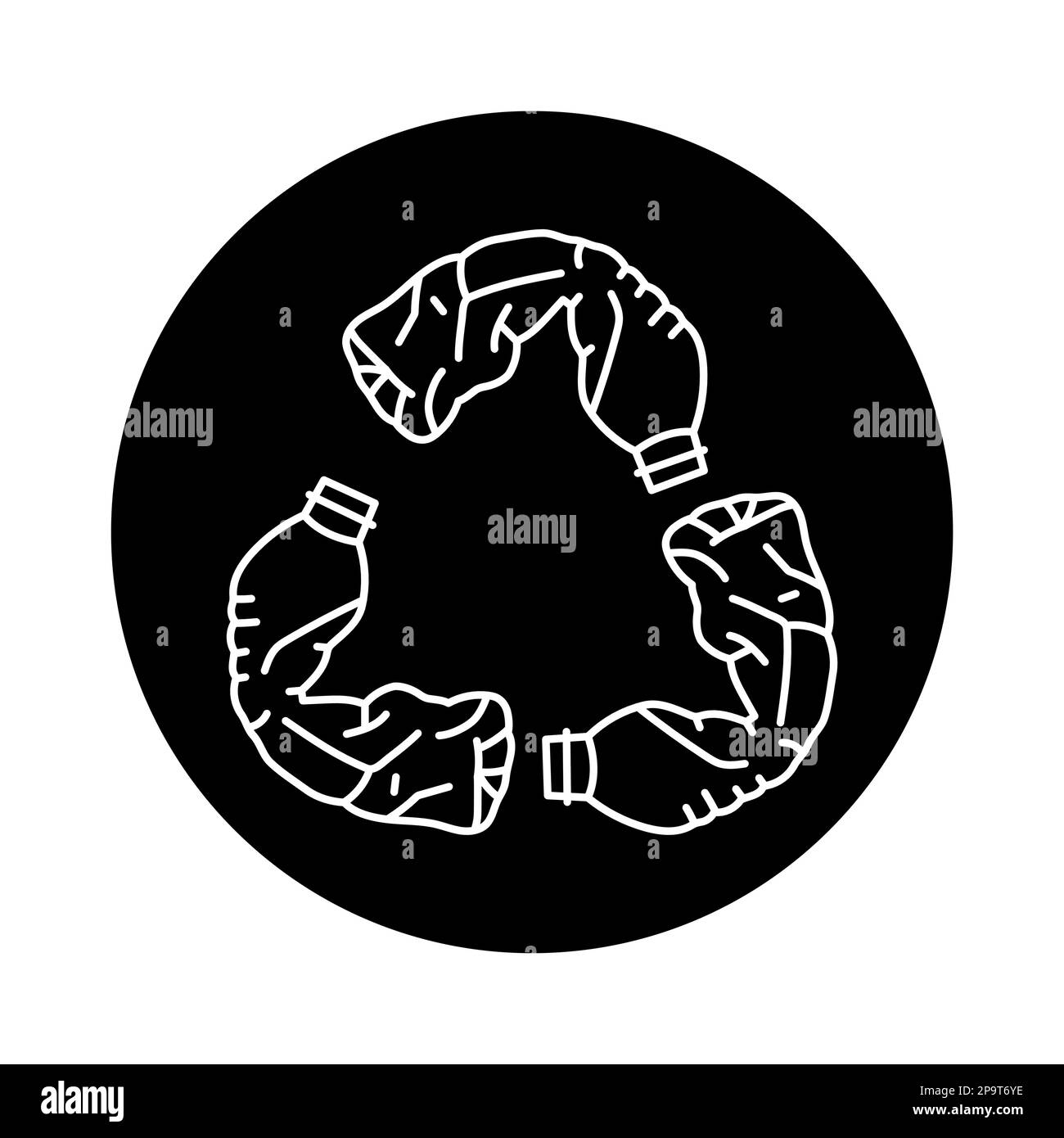 Symbole de recyclage composé de bouteilles en plastique usagées icône de ligne noire. Pictogramme pour page Web, application mobile, Promo. Illustration de Vecteur