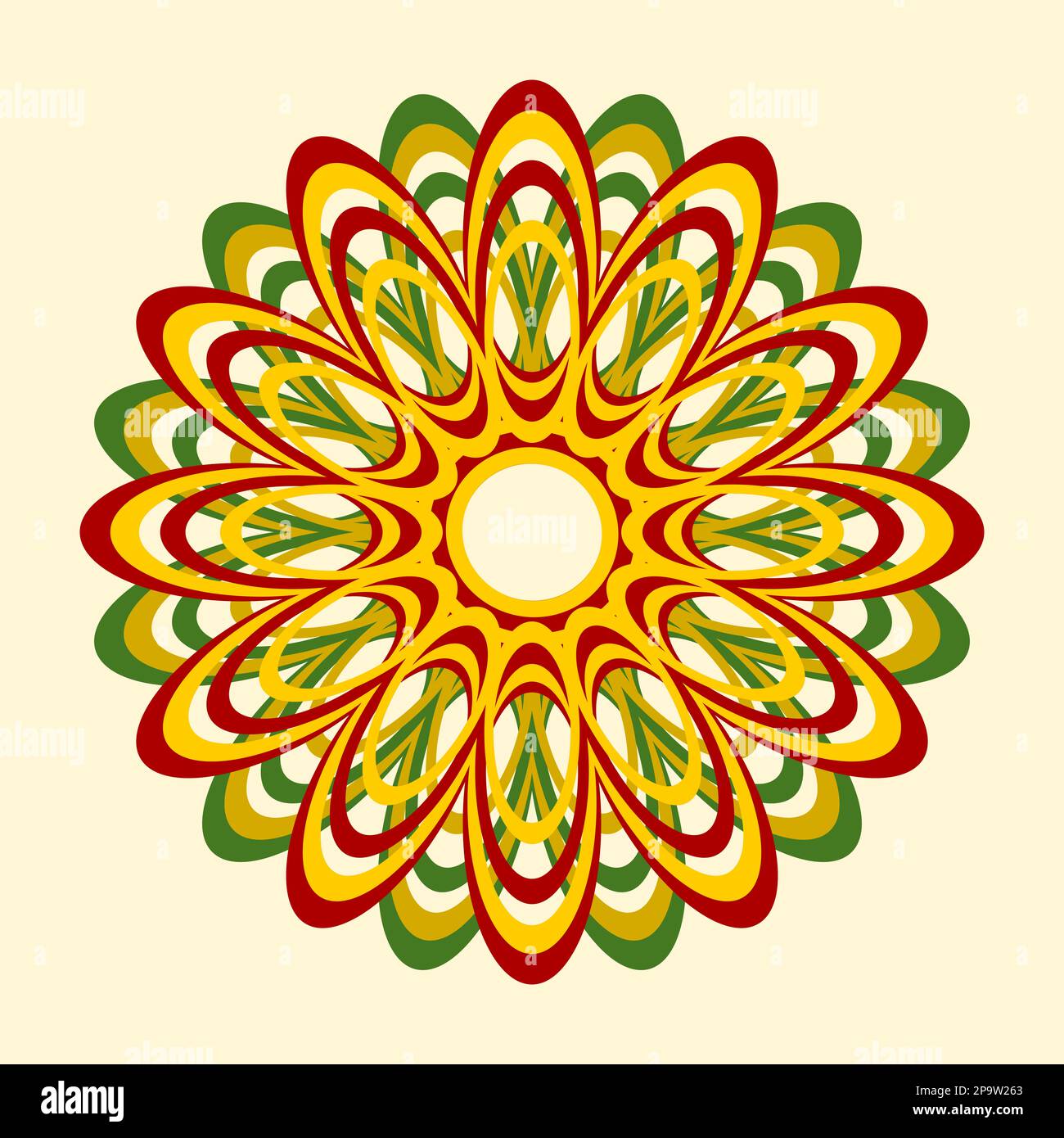 Motif Mandala en rouge, jaune et vert. Banque D'Images