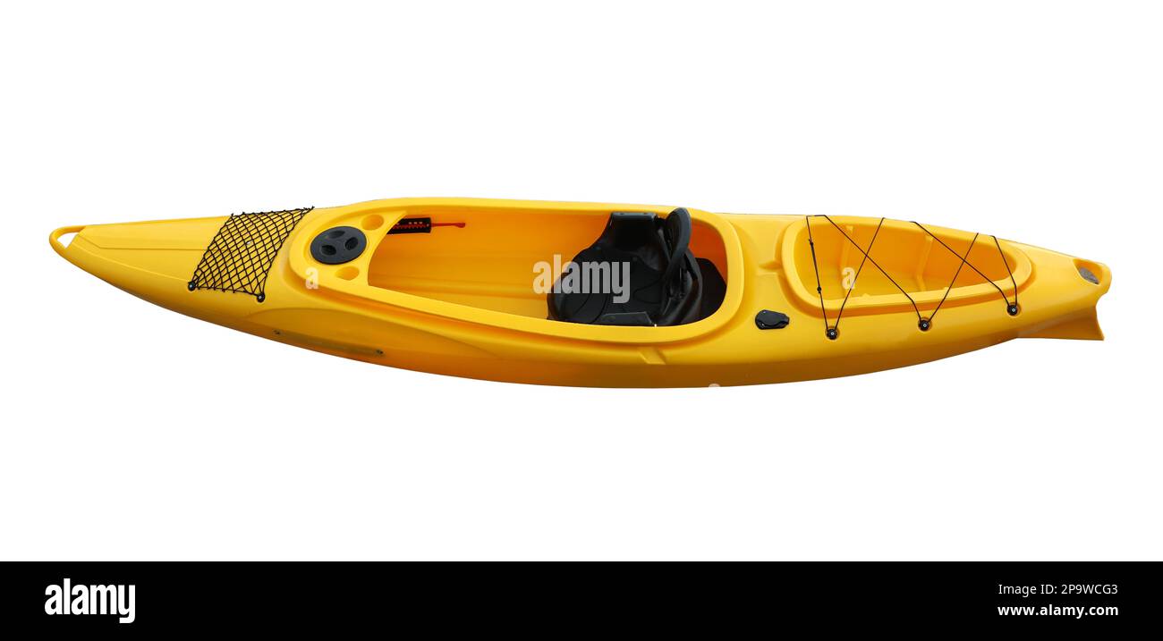 Kayak jaune isolé sur blanc. Activités de plein air Banque D'Images