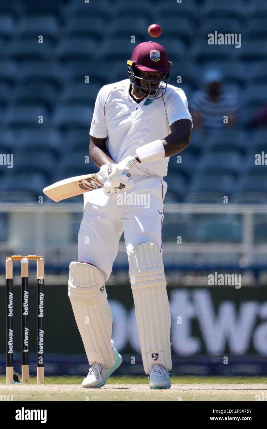 West Indies's batsman Jason Holder avoids a high ball from South Africa