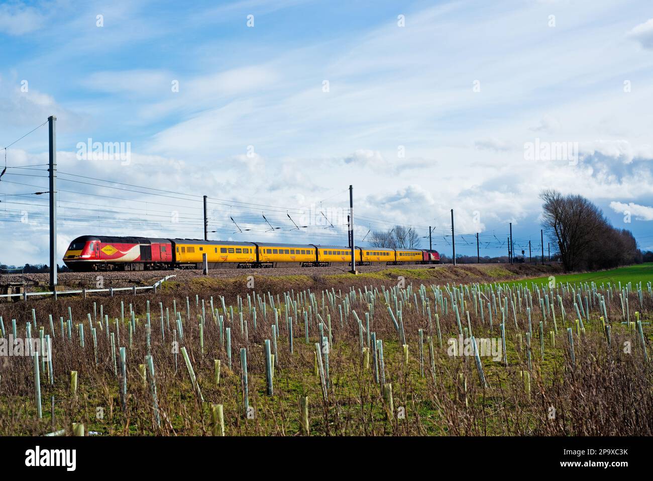 Network Rail Test train vient de passer Shipton par Beningborough, North Yorkshire, Angleterre Banque D'Images