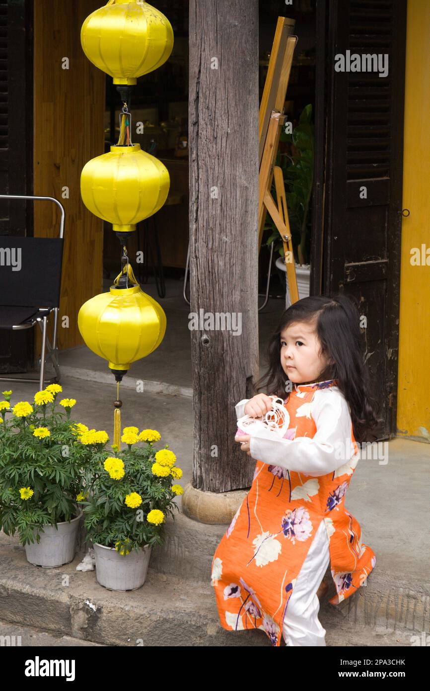 Vietnam, Hoi an, jeune fille, robe traditionnelle, gens, Banque D'Images