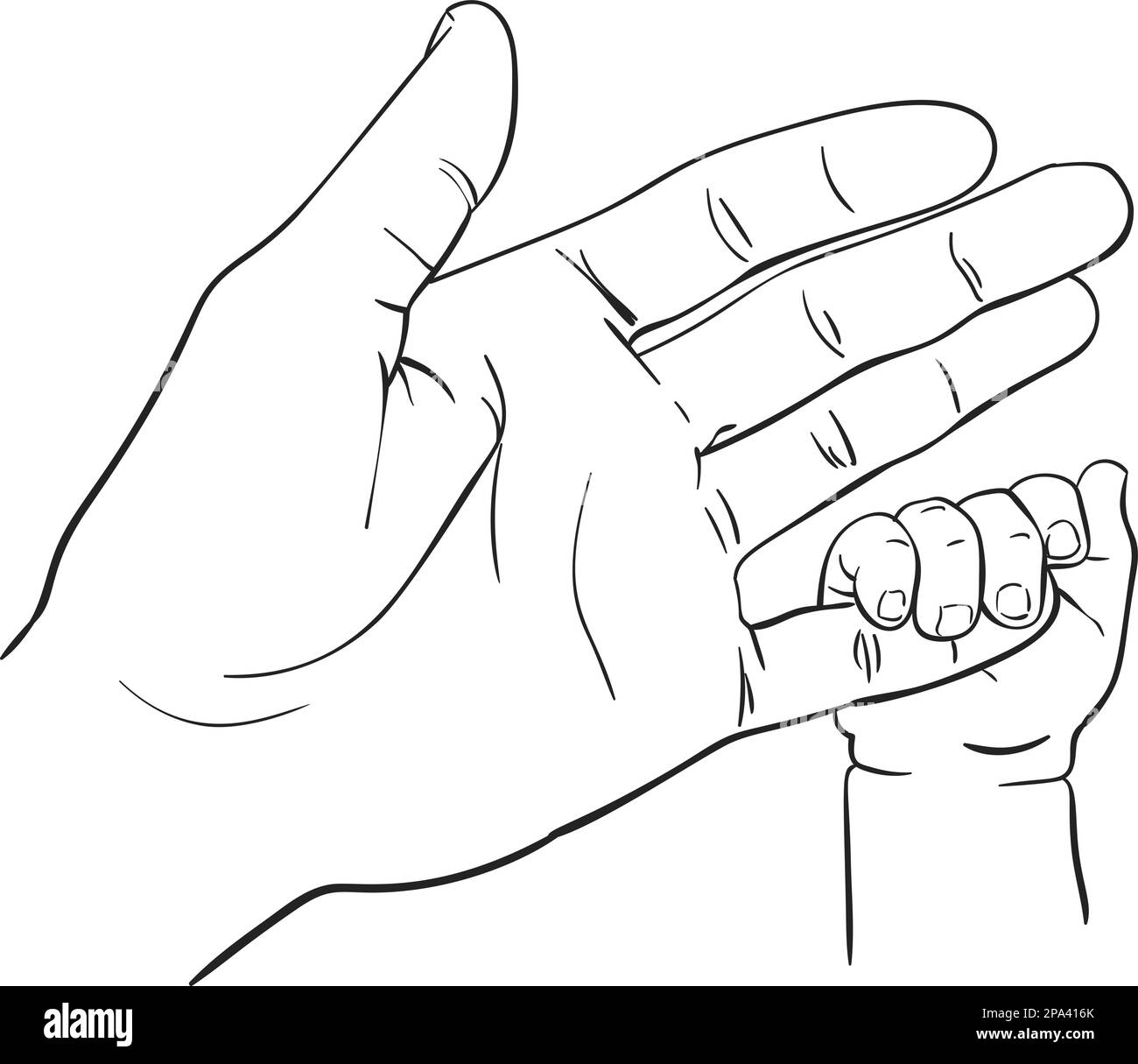 Dessin d'art de ligne de bébé petite main tenant le doigt de mère, heureux  concept de maternité de l'amour et de la famille, dessin à la main  illustration vectorielle isolée sur blanc