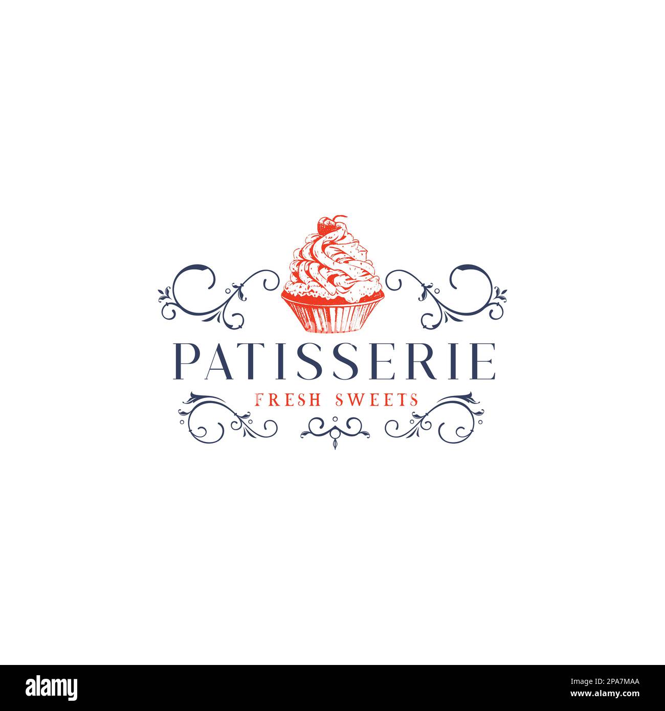Les desserts pâtissiers et les gâteaux sucrés dessènent des lettres pour la pâtisserie ou la cafétéria et le café de boulangerie. Calligraphie vectorielle pour cupcake au chocolat, tiramisu ou Illustration de Vecteur