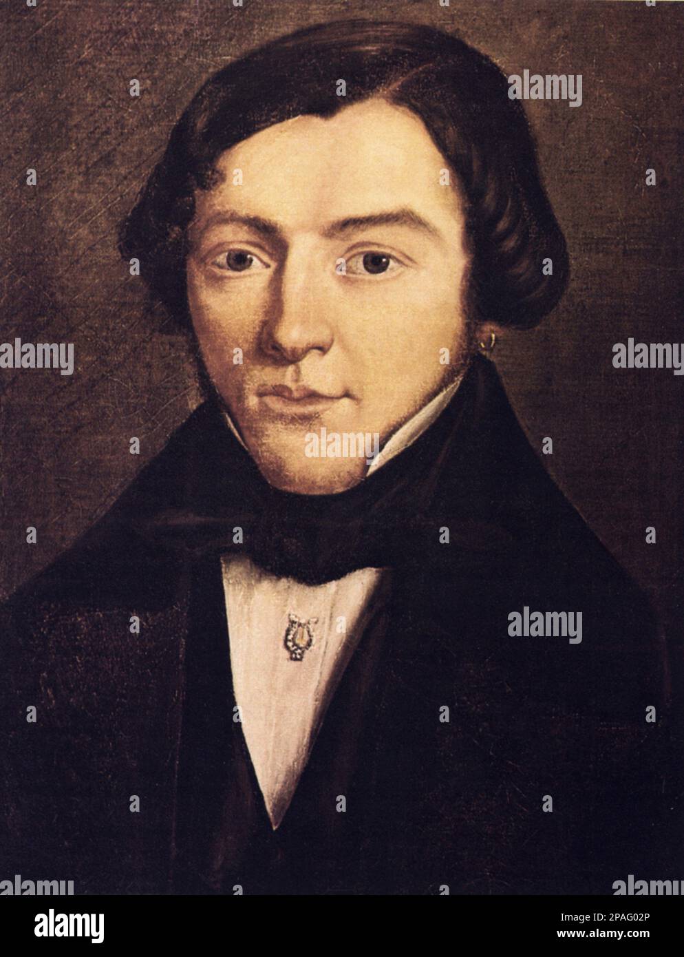Le célèbre compositeur allemand ROBERT SCHUMANN ( 1810 - 1856 ) , ami de Johannes Brahms . Portrait de Johann Friedrick Klima - MUSICA CLASSICA - CLASSIQUE - COMPOSIORE - MUSICISTA - portrait - ritratto - profilo - profil - uomo con orecchino - homme avec boucle d'oreille - noeud papillon - fiocco - cravatta - collier - colletto --- ARCHIVIO GBB Banque D'Images