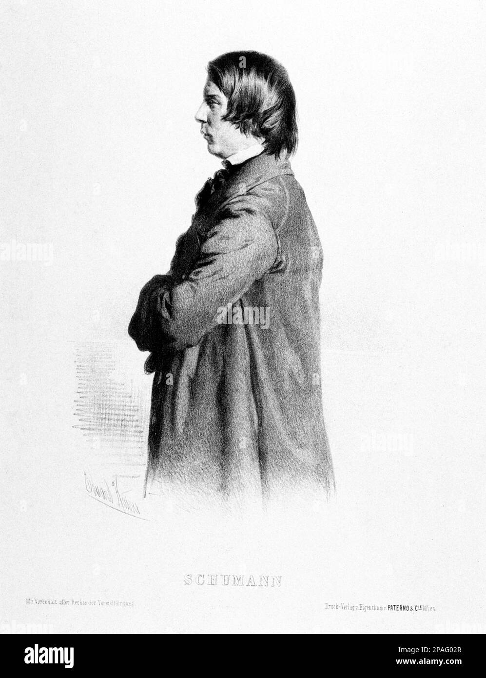 Le célèbre compositeur allemand ROBERT SCHUMANN ( 1810 - 1856 ) , ami de Johannes Brahms . Portrait gravé par E. Kaiser , imprimé à Vienne par Paterno' et C.ie. - MUSICA CLASSICA - CLASSIQUE - COMPOSIORE - MUSICISTA - portrait - ritrato - profilo - profil - incisione --- ARCHIVIO GBB Banque D'Images