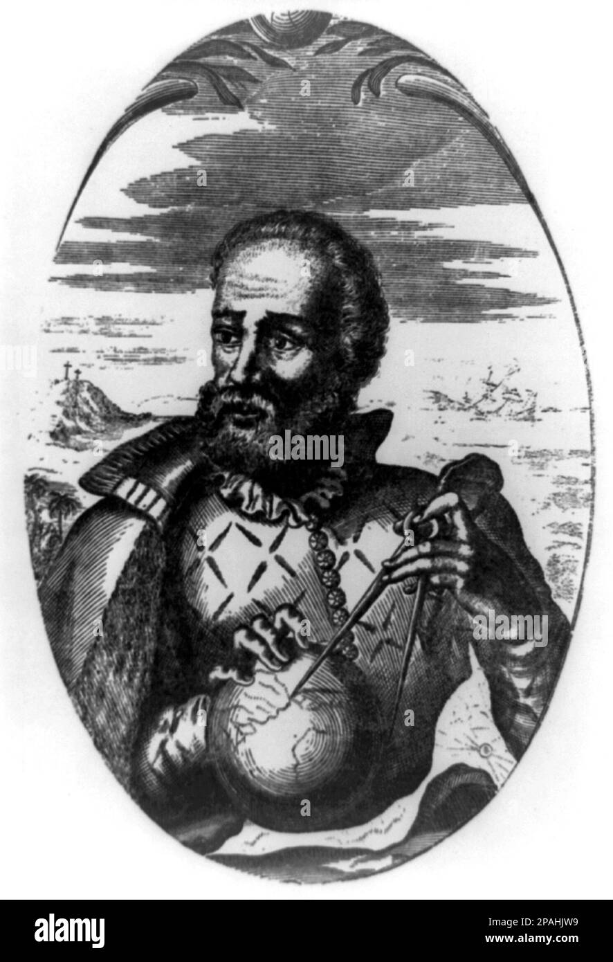 Ferdinand Magellan ( Portugais: Fernao de Magalhaes - Espagnol: Fernando ou Hernando de Magallanes ) ( 1480 – 1521, île de Mactan, Cebu, Philippines ) était un explorateur maritime portugais qui, au service de la Couronne espagnole, tentait de trouver une route vers l'ouest vers les îles Spice d'Indonésie. C'était la première tentative réussie de faire le tour de la Terre dans l'histoire. Bien qu'il n'ait pas terminé tout le voyage (il a été tué pendant la bataille de Mactan aux Philippines), le navigateur Juan Sebastian Elcano a terminé le dernier voyage vers l'ouest. Comme Magellan voyage plus à l'ouest t Banque D'Images