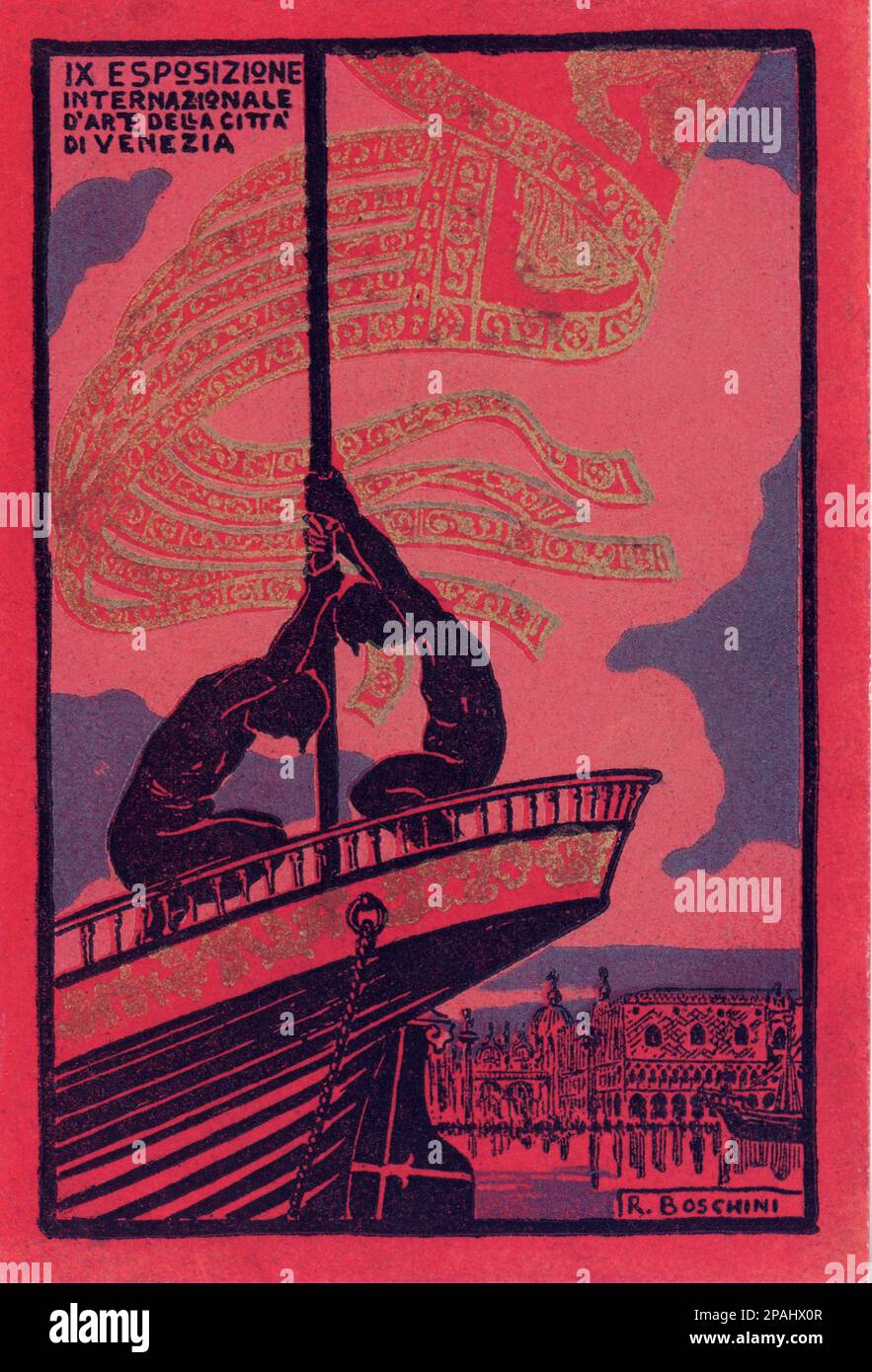 1918, VENEZIA , ITALIE : L'affiche publicitaire de l'IXE ESPOSSIZIONE INTERNAZIONALE d'ARTE DELLA CITTA' DI VENEZIA , oeuvre du peintre illustrateur R. Boschini - LA BIENNALE - pubblicita' - VENISE - ITALIA - FOTO STORICHE - HISTOIRE - GEOGRAFIA - GÉOGRAPHIE - Laguna - VÉNÉTIE - - - ARTE - ARTS ---- Archivio GBB Banque D'Images