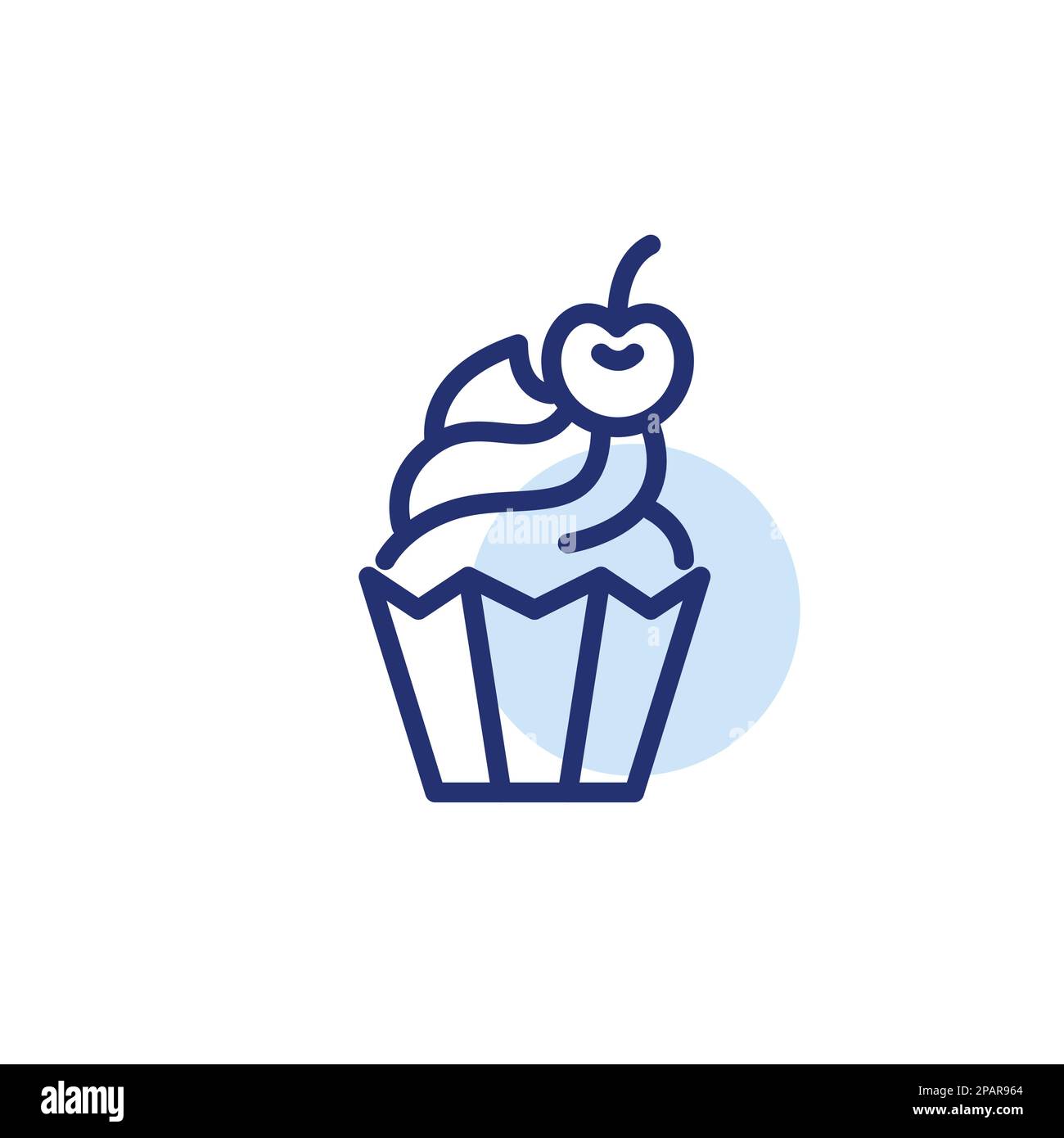 Cupcake avec glaçage et cerise sur le dessus. Un délicieux délice sucré. Icône de ligne de contour pixel Perfect, modifiable Illustration de Vecteur