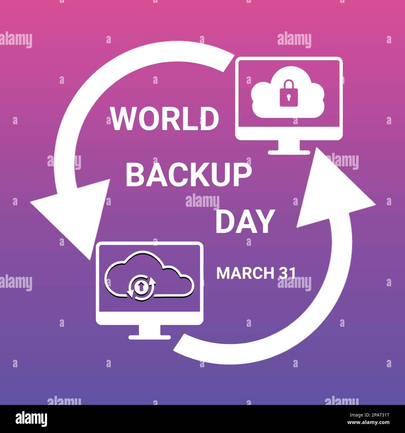 World Backup Day concept avec icônes d'ordinateur sur fond violet. design coloré. Illustration vectorielle Illustration de Vecteur