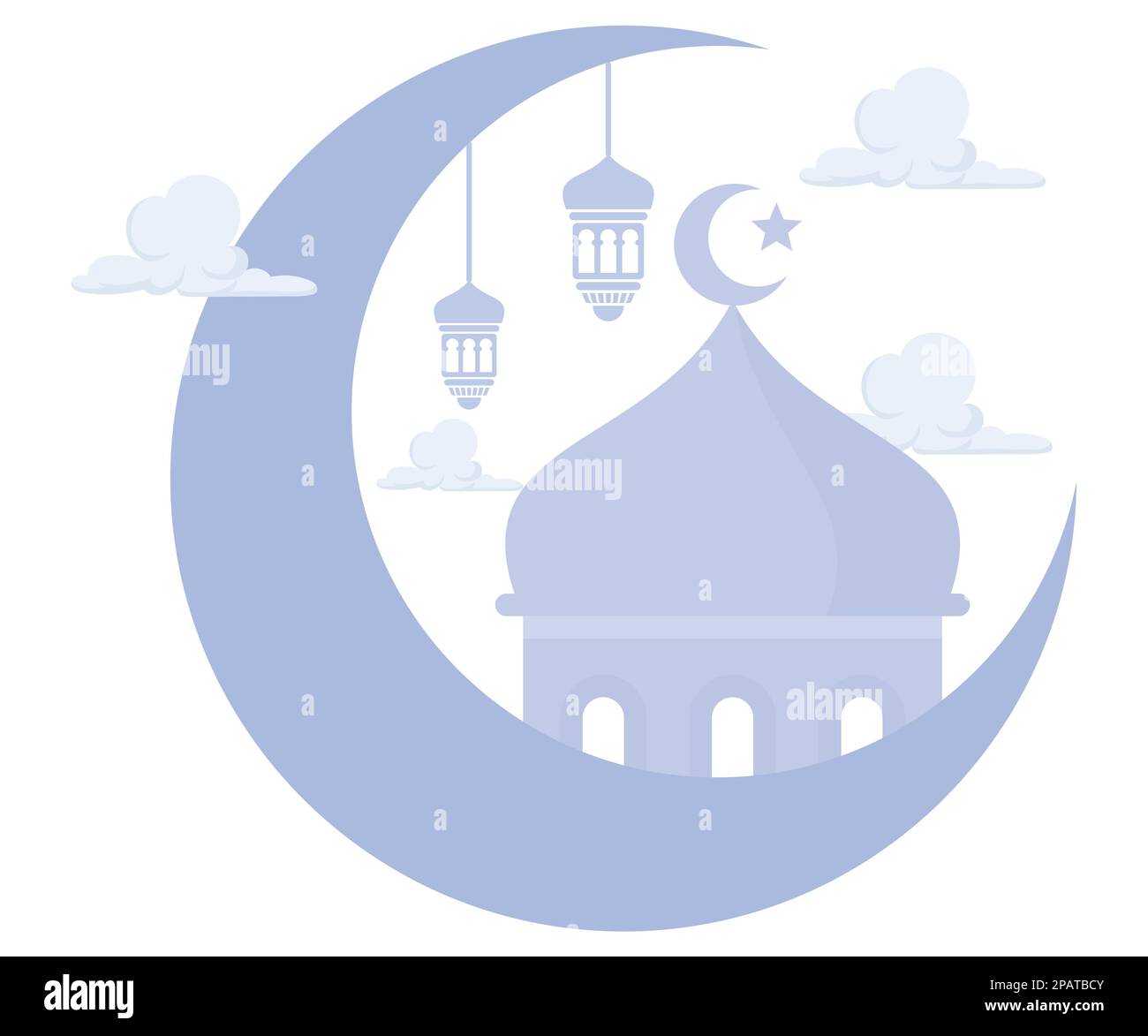 Ramadan Kareem avec Crescent et visuel à l'intérieur, salutation du Ramadan et les musulmans souhaitant, illustration moderne à vecteur plat Illustration de Vecteur