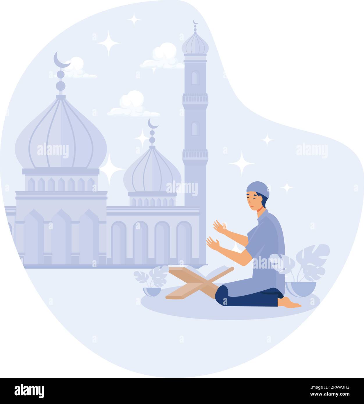 Les musulmans prient dans la mosquée, ramadan kareem, illustration moderne à vecteur plat Illustration de Vecteur