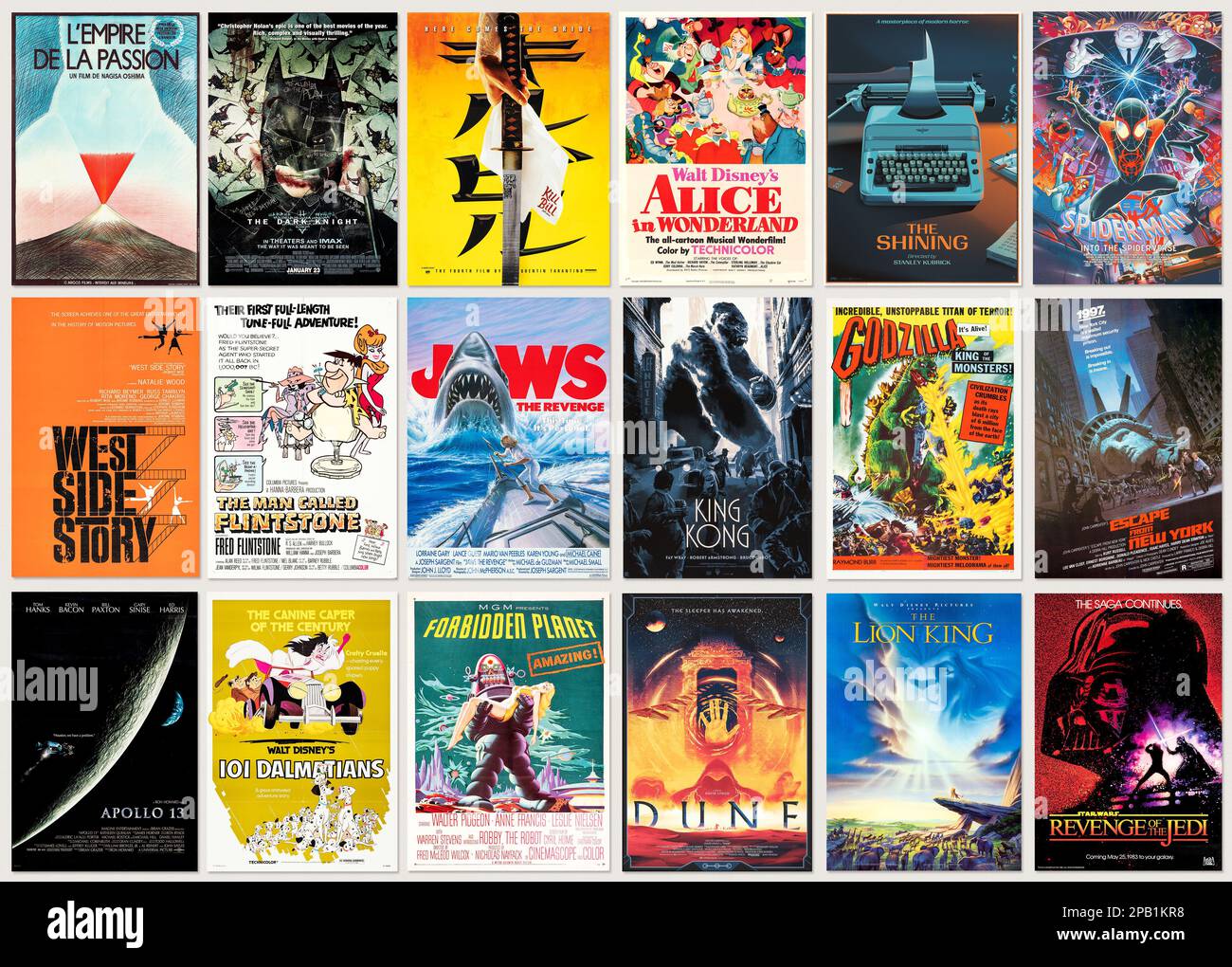 Collection d'anciennes affiches de cinéma réel et d'authentiques designs publicitaires de cinéma d'époque Banque D'Images