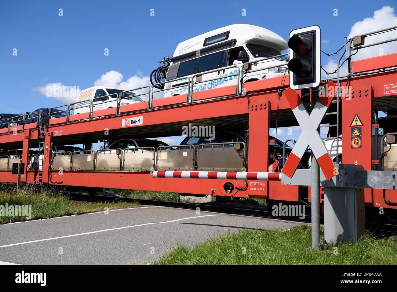 Car train, Sylt Shuttle, liaison de l'île de Sylt avec le continent, Sylt, Iles frisonnes du Nord, Frise du Nord, Schleswig-Holstein, Allemagne, E Banque D'Images