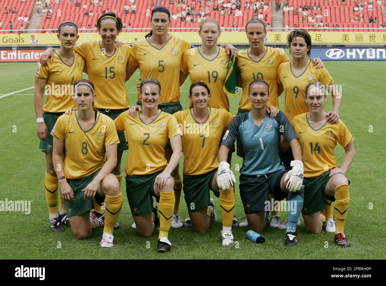 Australia women's soccer team, top from left, Dianne Alagich, Sally